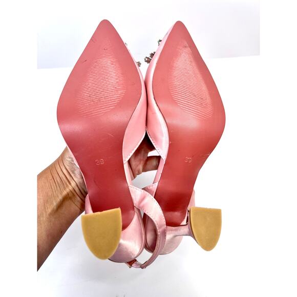 Luxury Dress Fluted Heel Size 8.5 Satin Pointed Slingback w/ Crystal-Sunflower - Picture 7 of 10